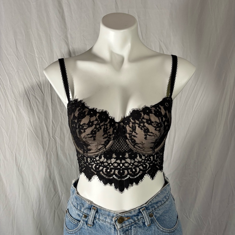 Victoria's Secret Black Lace Longline Bra